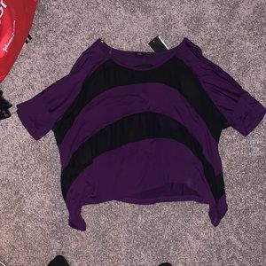 Green envelope purple and black stripe top NWT